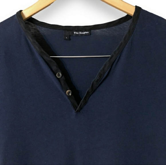 THE KOOPLES Navy Blue Leather Trim Two Button Henley EUC! - Picture 2 of 8